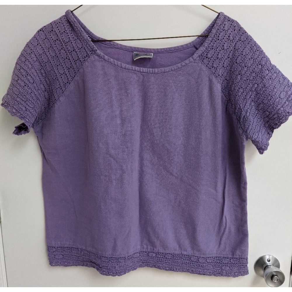 VTG Handmade Linen Cotton Blend purple blouse top